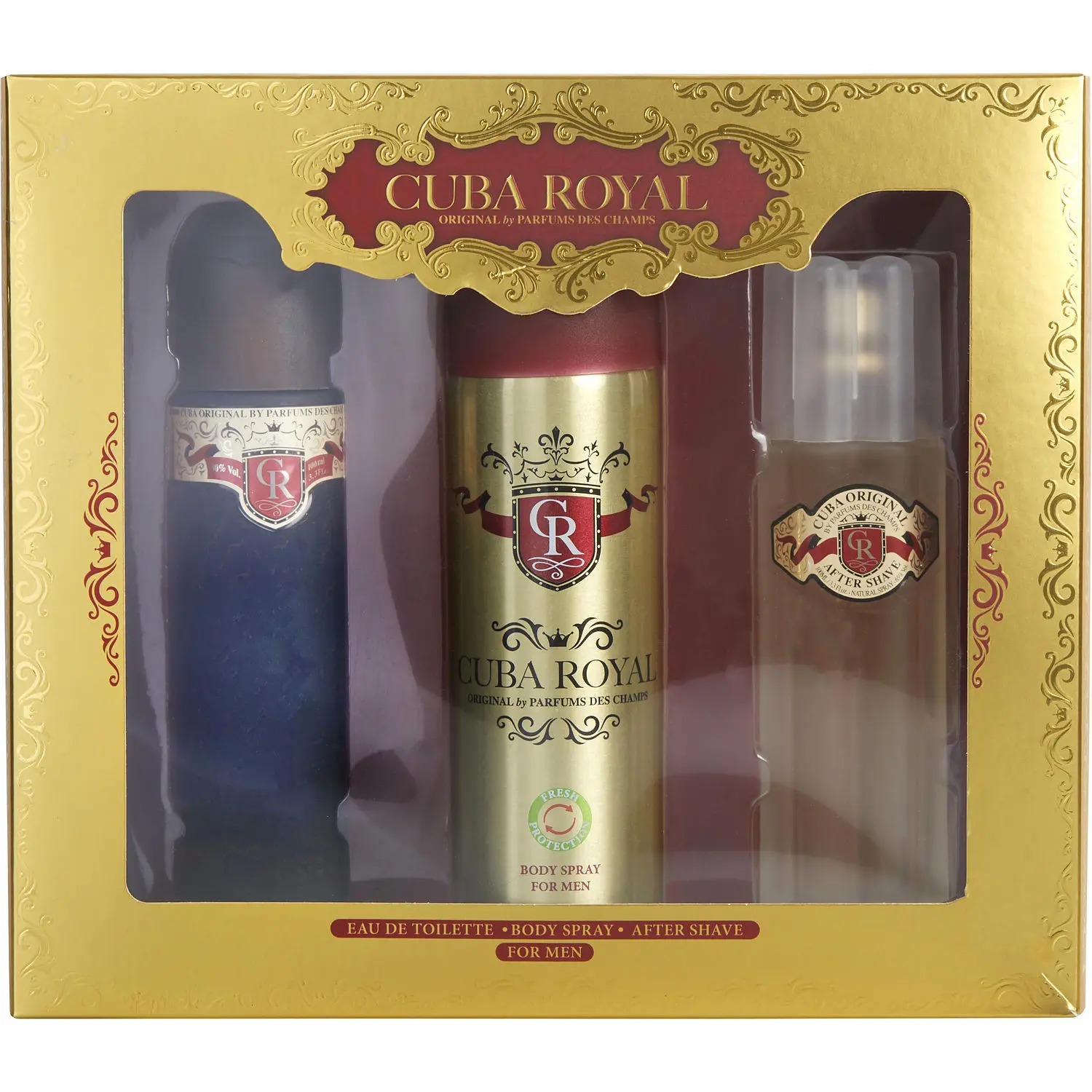 Cuba Royal Set-Edt Spray 3.4 Oz & Aftershave 3.4 Oz & Body Spray 6.6 Oz For Men