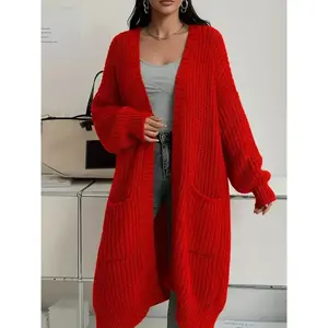 Women's Plus Size Ribbed Knit Sweater Cardigan, Knitwear, Basic Casual Loose-Fitting Open Front, Acrylic Material, Warm & Comfortable for Fall WinterRAIMENTRY