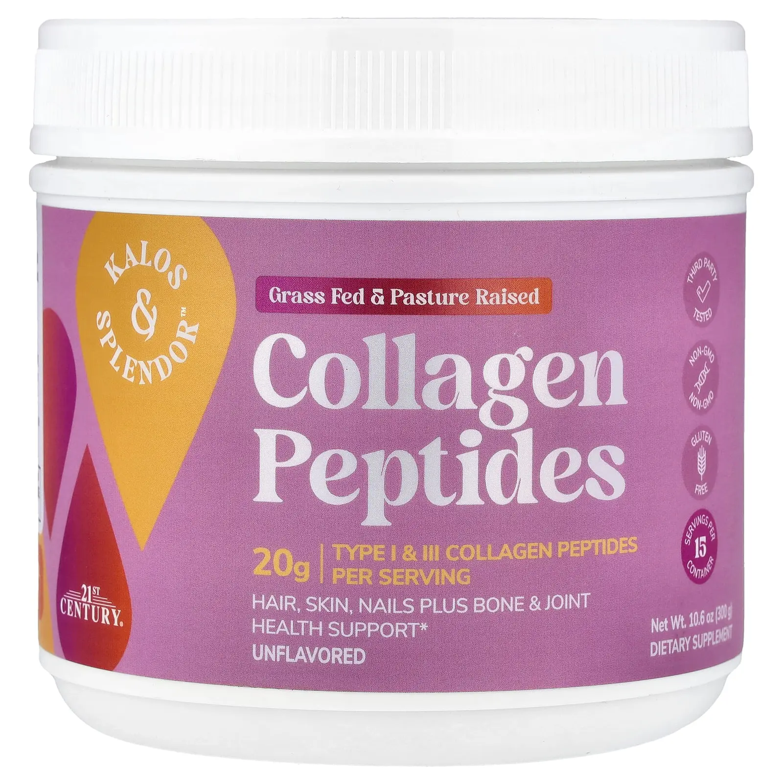 21st Century Kalos & Splendor™ Collagen Peptides, Unflavored, 10.6 oz (300 g)