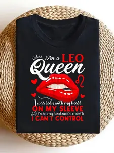 Men'S Leo Constellation Birthday T-Shirt 100% Zodiac Graphic Tee with I'M a Leo Queen Slogan And Red Lips Design Short Sleeve Round Neck Casual Shirt for July August Birthdays Sizes S XXXL A