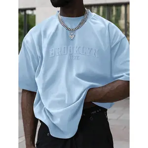 (Gold promotion)Manfinity Homme Men Summer Letter Embossed Print Casual Round Neck Short Sleeve T-Shirt Streetwear Shirtsstreetwear Topstreetwear Shirt