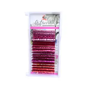 Pink Holographic Tinsel Lash Extensions Tray for Lash Artists | 0.03 CC Curl | 9–15mm Mixed Lengths | Professional Lash Supplies