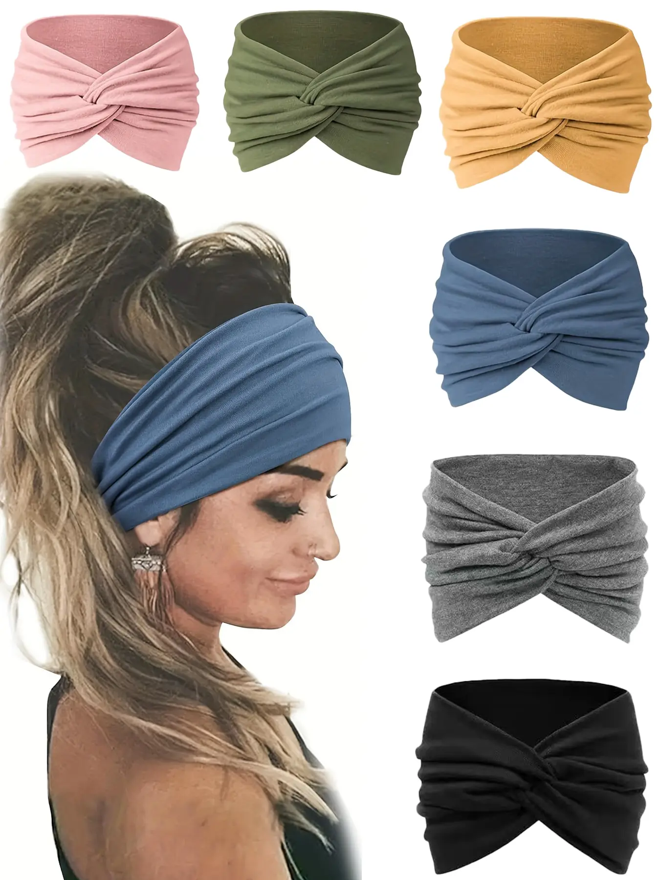6-Piece Wide Elastic Hairbands Set, Headbands Women, Knotted Headband, Soft Skin-Friendly Cross Knot Design, Perfect for Various, Trendy Hairstyles Made Easy, Hair Accessories