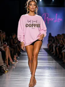 But First Coffee Leopard Graphic Crewneck Sweatshirt - 50% Cotton 50% Polyester Pre-shrunk Classic Fit Soft Air-jet Spun Yarn Knit - Fabric