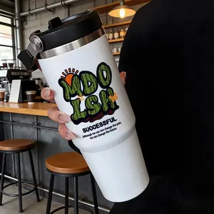 30oz Insulated Tumbler with Straw, Funny Cactus Letter Pattern, Dual Use Cold Hot Cup, Ideal for Sports Outdoor Office Home Gift