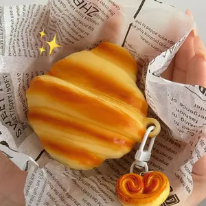 1 piece of Croissant shaped headphone protective case, anti drop and durable silicone headphone case, Apple wireless Bluetooth headphone case, suitable for AirPods 1/2/3/4/pro/pro 2/pro 3 Earbuds, Croissant Design