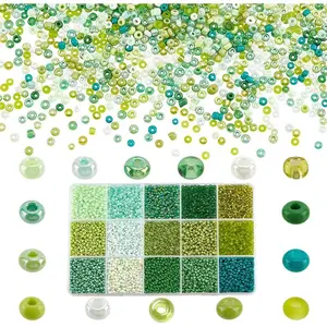 12000 count 2mm Green Seed Beads, 12/0 Glass Round Mini Spacer Beads for Earrings, Bracelets, Necklaces, Eyeglass Chain DIY Crafts