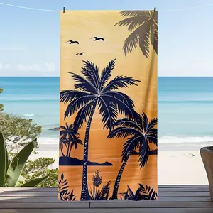 1pc, Soft And Absorbent Palm Tree Beach Towel, Camping Towel, Summer Beach Essentials