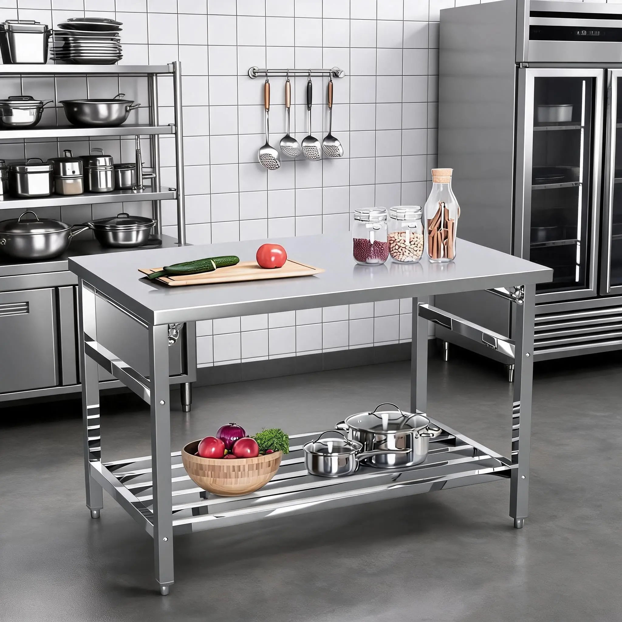 Garvee NSF Certified Commercial Stainless Steel Folding Work Table 48x30 Inch - Durable, Portable, and Ideal for Professional Kitchens and Workspaces
