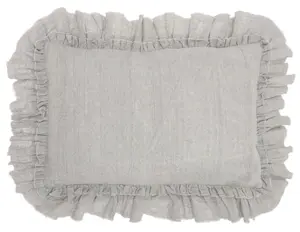 HomeRoots 386190 16 x 24 in. Dainty Ruffle Edged Light Gray Lumbar Pillow