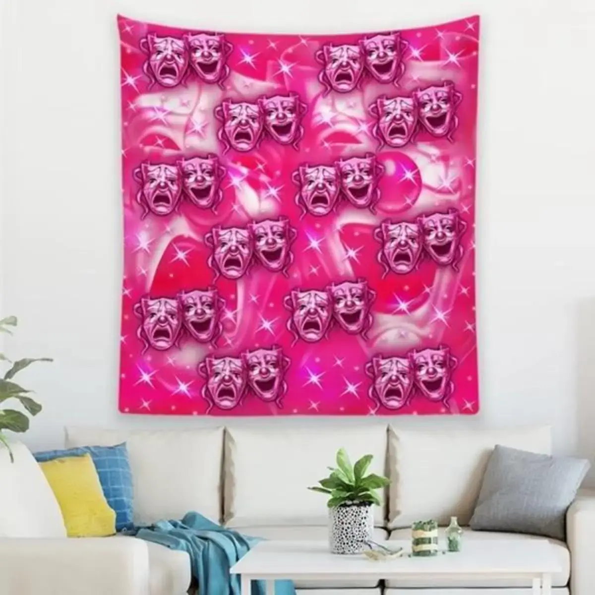 Smile Now Cry Later Tapestries - Decorative Wall Art with Face Design in Pink Background father's day gifts,gifts boyfriend,gifts for girl adults , Flower Tree Retro Sta-room decor home accessories
