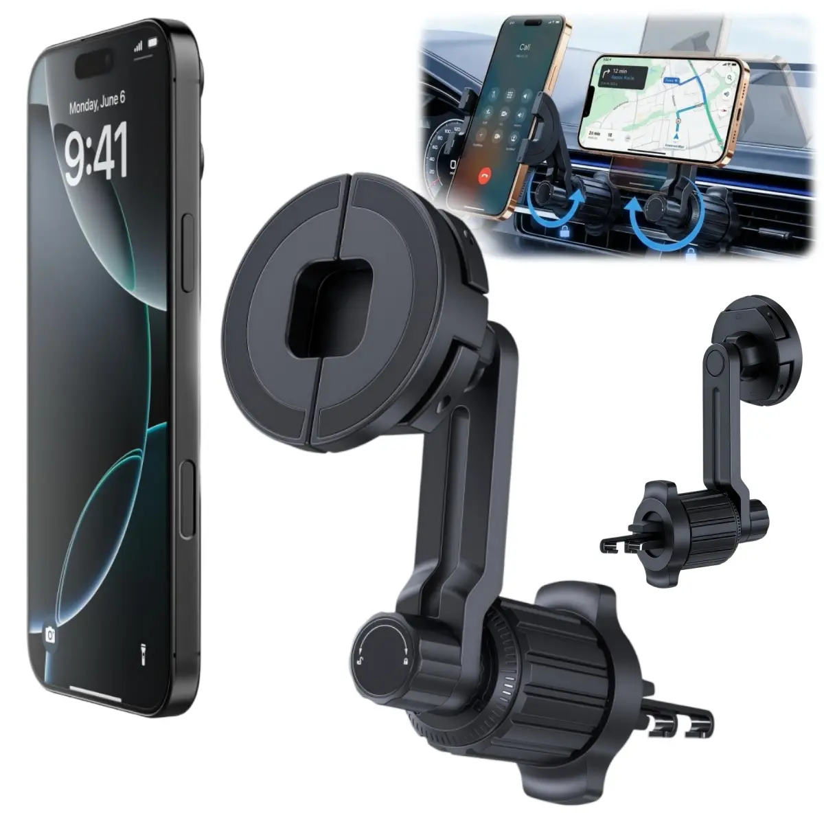 for MagSafe Magnetic Car Phone Mount With Metal Air Vent Hook, Never Blocking Car Air Vent Cell Phone Holder Stand, N52 Magnets Hands Free Phone Holder Accessories, Universal for iPhone 17 16 15 14 13 12 XS Max XS XR X 8 Pro Plus Max Mini Samsung S25 S24