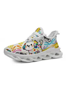 Cartoon Print Sneakers, Vibrant Graffiti Upper, Hollow Out Shock Absorption Sole, Casual Art Style, Essential for School Daily Wear