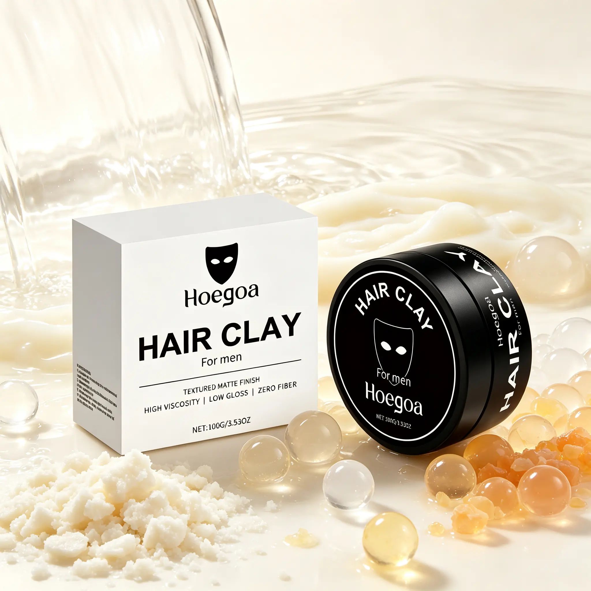 Hoegoa Men's Hair Clay (100g) - High Hold Matte Styling Paste, Texturizing Wax with 0 Shine, Low Gloss Strong Hold Sculpting Cream for Short to Medium Hair