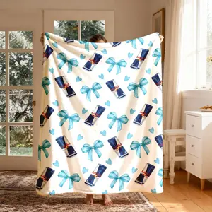 Bull Bull Can Blue Bow Heart Fresh Print Flannel Blanket, Large Size, Soft Lightweight Warm, Perfect for Bed Sofa Office Camping Travel, Throw Blankets
