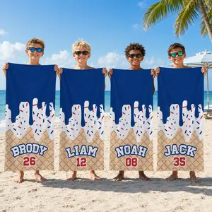 Personalized Baseball Team Beach Towel, Custom Name Pool Towel for Boys Girls, Matching Group Towels, Ice Cream Drip Summer Gift