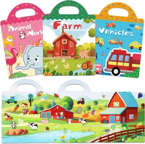 3 Sets Reusable Sticker Book for Kids, Thicker Sticker Book for Toddlers 2-4 Years, Cute Waterproof Toddler Activity Stickers Book for Teens Girls Boys - Farm, Vehicle and Animals