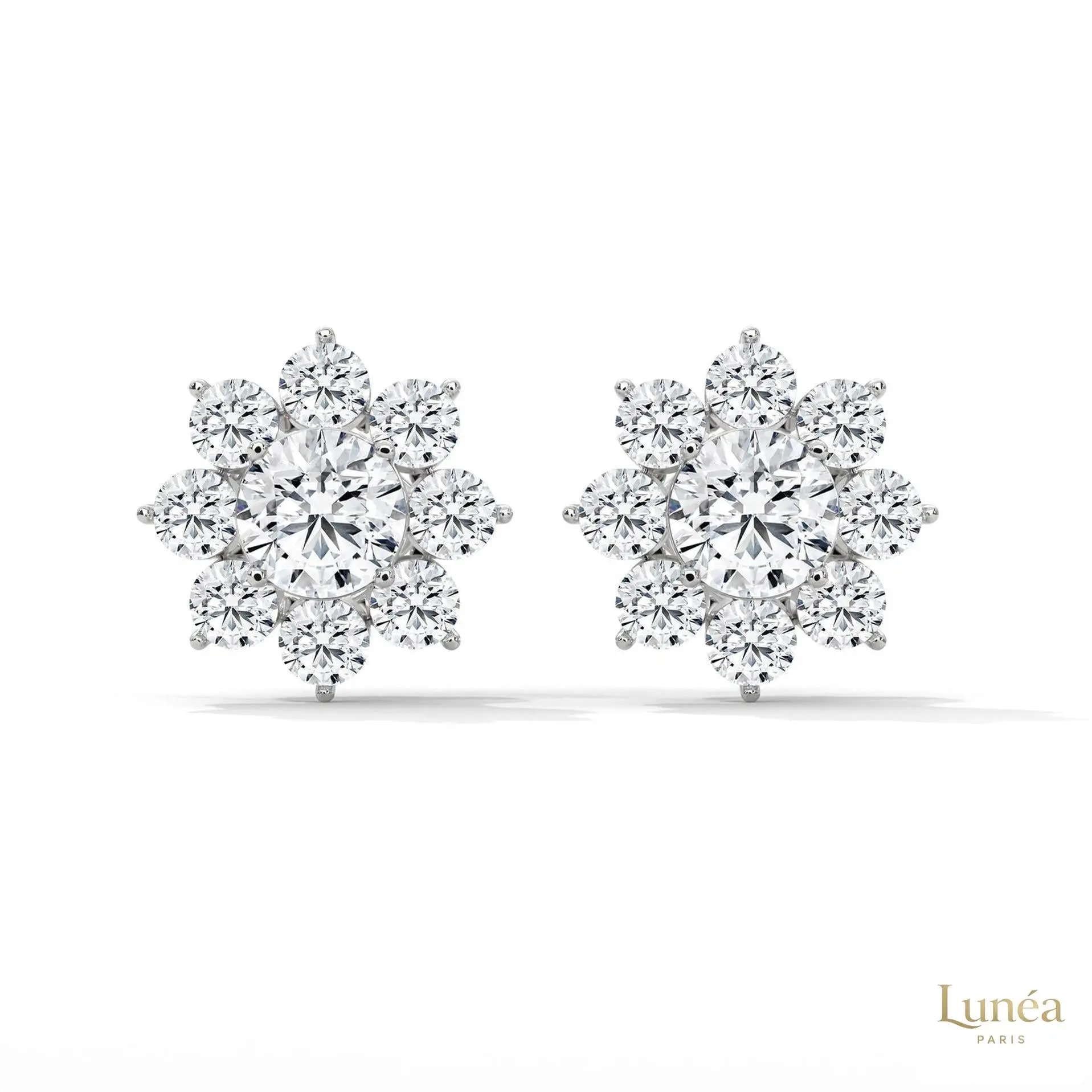 1.50 CT. Diamond Flower Cluster Stud Earrings | Lab Grown | 14K Gold & Platinum