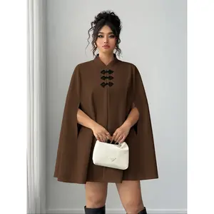 New Traditional Belted Cape Coat, Womenswear, Outerwear, Fitted, Vintage Mix-And-Match Style, Buckle Detail, Poncho Shape, Fashionable Streetwear, Party EssentialRAIMENTRY