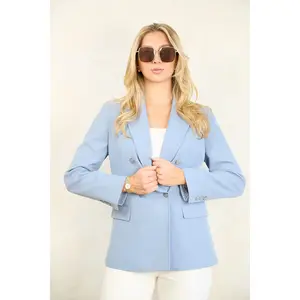 ZIDA Women's Double Breasted Blazer 100% Polyester 4 Color 4-Button Relaxed Fit Wide Peak Lapel Work Office Jacket Wrinkle-Free Fully Lined