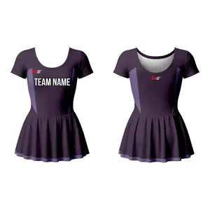 Custom Women Short Sleeve Skirted Leotards Dance Uniform Solid Charm