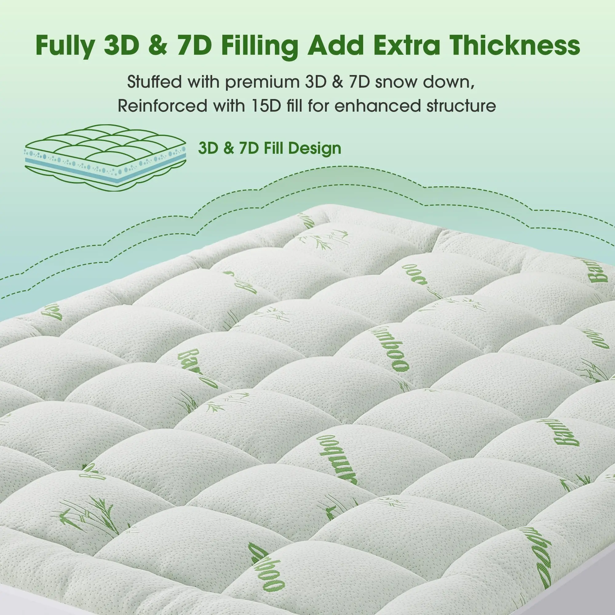Bamboo Topper Mattress - Mattress Pad Queen Size, Cooling Pillow Top Mattress Topper, Ultra Soft Viscose Made from Bamboo, Breathable for Hot Sleepers, Deep Pocket 8"-20"