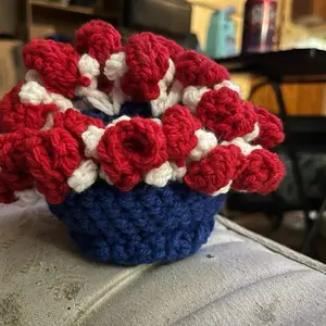 Crochet Coaster & Basket - Red White Blue Colorful Design Handmade Decorative Item