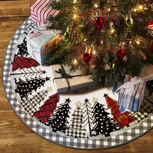 Christmas Tree Skirt 48 Inch, Grey and White Buffalo Plaid Xmas Tree Skirt, Winter Christmas Tree Mat for  Party Holiday Indoor Outdoor Decorations