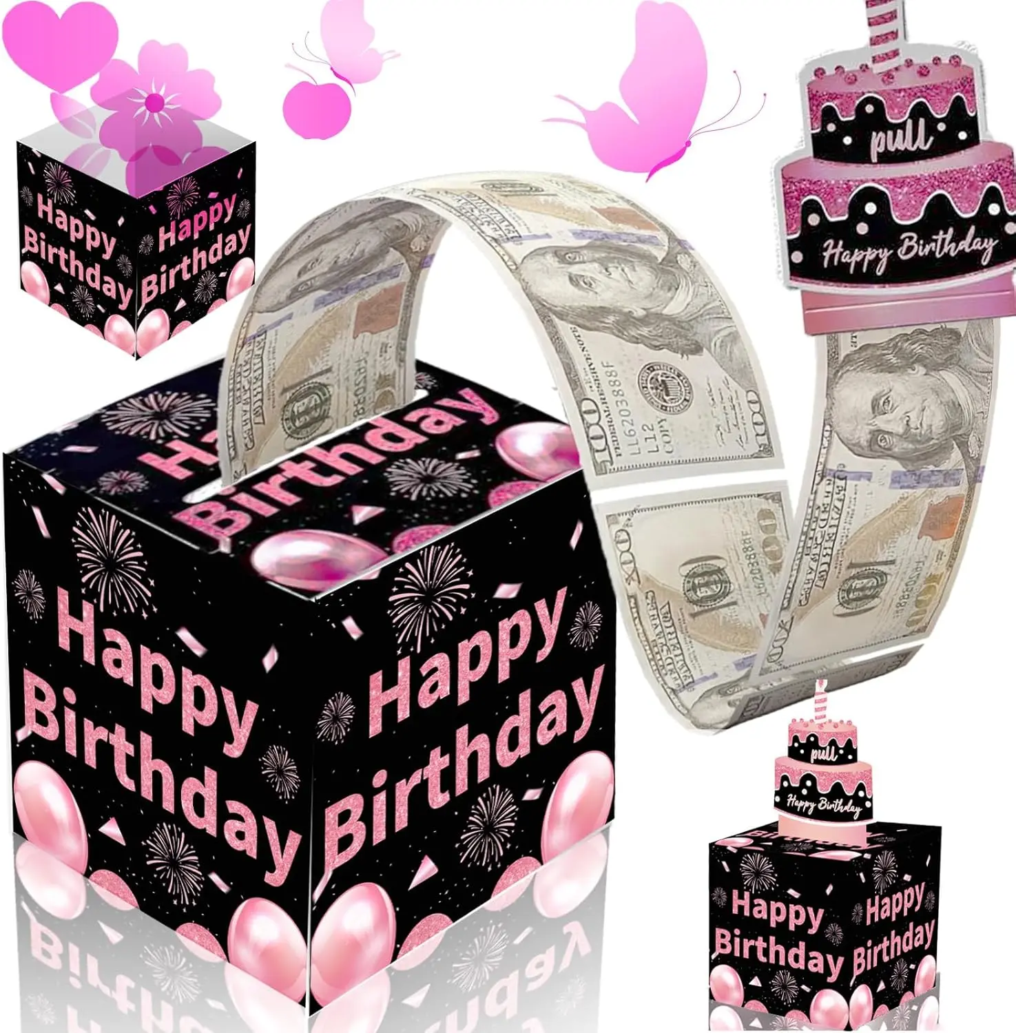 Birthday Money Box for Cash Gift Pull, Surprise Money Roll Gift Box ...