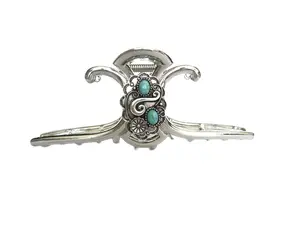 Extra large silver turquoise blue stone metal native western hair claw clip