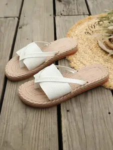 Summer Women's Fashion Sandal, Snake Print PU Leather Flip Flops, Large Size Toe Ring, Comfortable Outdoor Casual Shoes