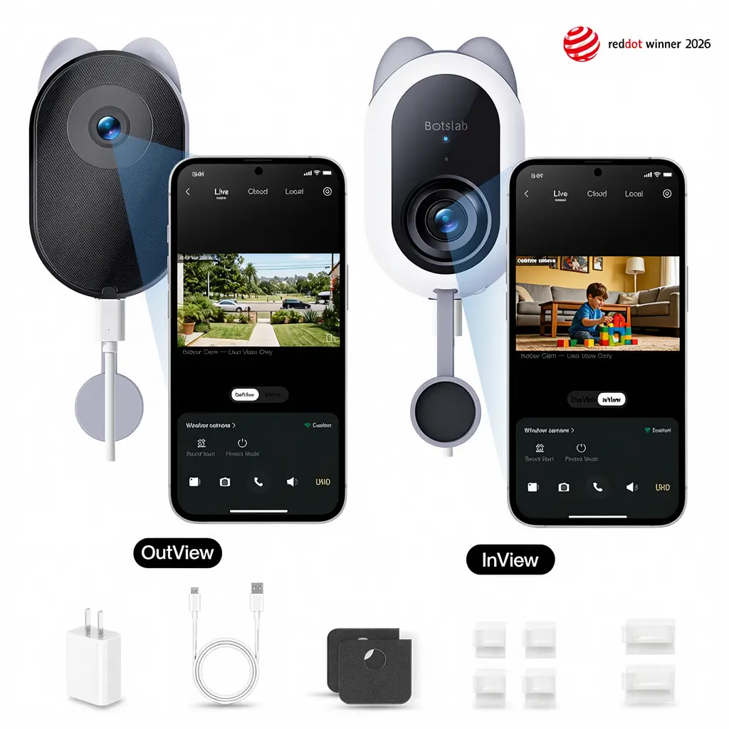 Botslab 2-in-1 Dual-View Dual Camera Window Security Camera | 2.5K Indoor & Outdoor, 8x Zoom, True Color Night Vision, Easy Install,Adjustable ,Security cameras for home,DealsForYouDays