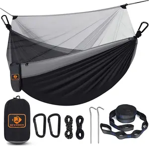 Portable Camping Hammock with Bug Net – Parachute Nylon, 114x57in, Tree Straps, Carabiners, Off-the-Ground Hammock Tent for Outdoor Use, Bug Net Hammocks, Hammock Tent Hammocks