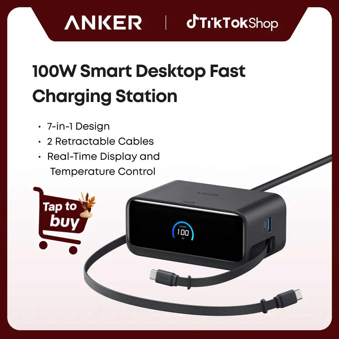 【Nano Charging Station】Anker Charging Station, 100W 7-in-1 3 USB-C 3 AC 1 USB-A with 2.3ft InstaCord for iPhone MacBook & More,summerwins,FathersDayGift sohochic