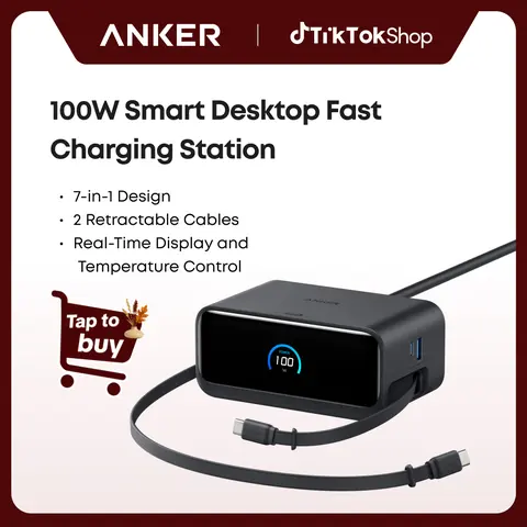 【Nano Charging Station】Anker Charging Station, 100W 7-in-1 3 USB-C 3 AC 1 USB-A with 2.3ft InstaCord for iPhone MacBook & More,summerwins,FathersDayGift