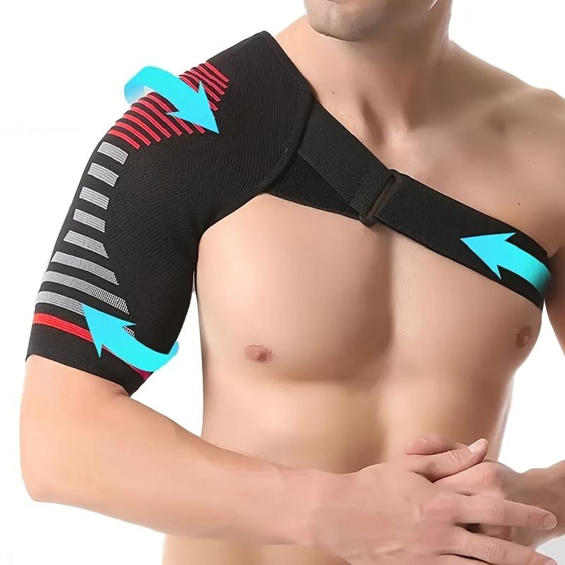 Breathable Compression Shoulder Brace for Men & Women -Adjustable Shoulder Support Belt with Ergonomic Design, Moisture-Wicking Fabric & Red Accent Stripes - Ideal for Gym, Heavy Lifting, Home Office & Sports Injury Recovery, Gym Essential