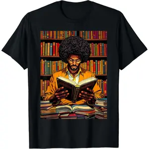 Women's 100% Cotton Short-Sleeve Round Neck Tee Top - Unisex Black T-Shirt for Book Lovers, Black History Month Afro Theme, Outdoor Tropical Wear