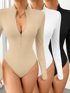Women's Long Sleeve High Neck Zipper Jumpsuit Set, 3 Piece Casual One-Piece Bodysuit, Comfortable and Stylish Clothing for Daily Wear