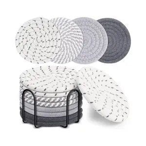 8PCS Absorbent Drink Coasters with Holder – Cotton Woven Minimalist Table Protection Set