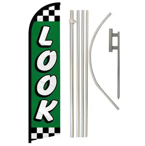 Windless Green Checkered Advertising Banner & Aluminium-Steel Pole Complete Kit, 11.5x2.5ft Polyester Backdrop for Festive Parties, Home Supplies