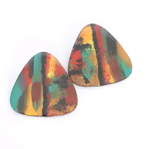 Artisan Multicolor Triangle Earrings - Handcrafted with Vibrant Stripes for Unique Style