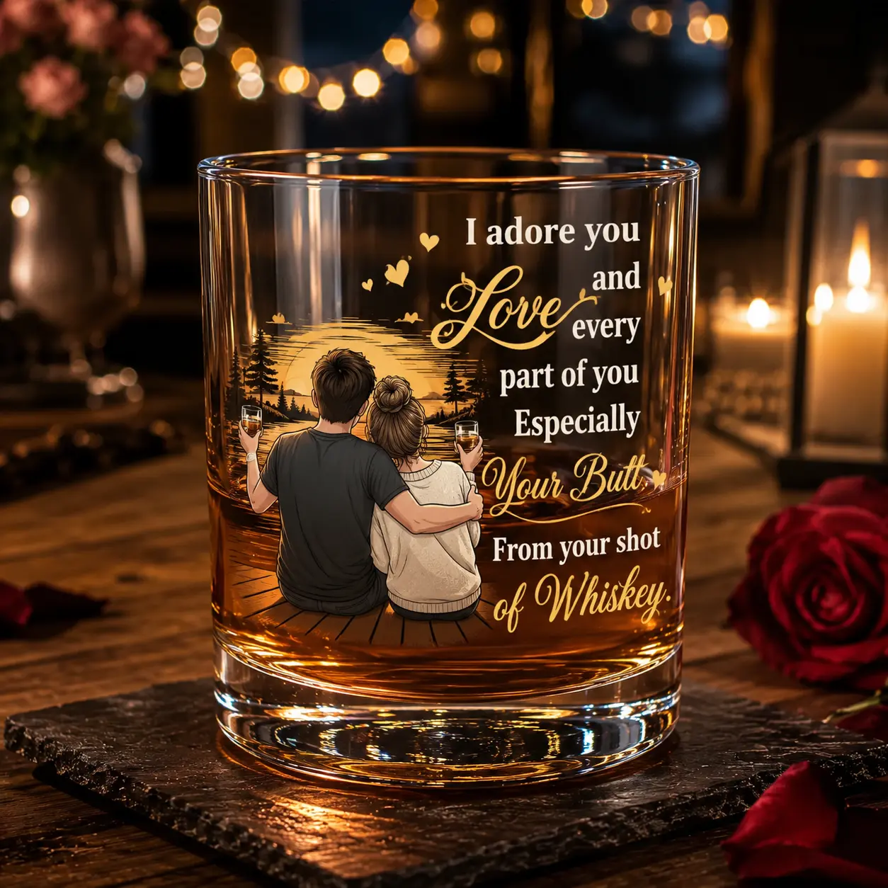 I Adore You and Love Every Part of You Especially Your Butt, Personalized Whiskey Glass,Romantic Whiskey Glass Gift, Funny Couples Gift, Custom Name Whiskey Glass, Boyfriend Gift, Girlfriend Gift, Anniversary Gift, Valentine's Day Gift Classic Drinkware