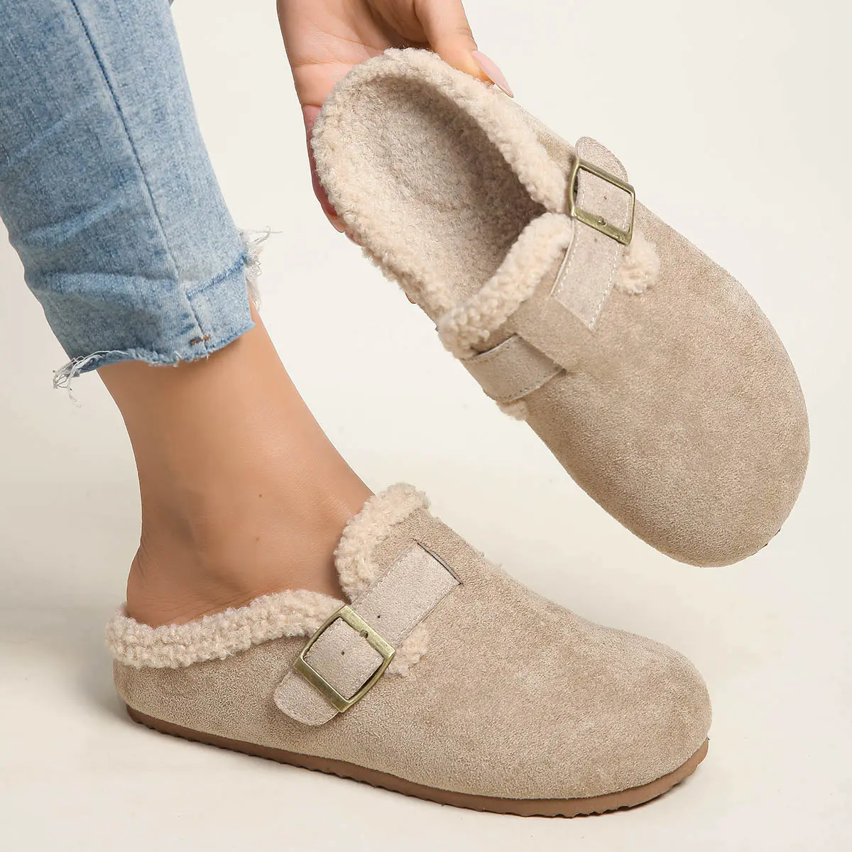 Women's Vintage Traditional Mules, Comfortable Slip-On Clog Design with Plush Lining, Adjustable Buckle and Non-Slip Rubber Sole