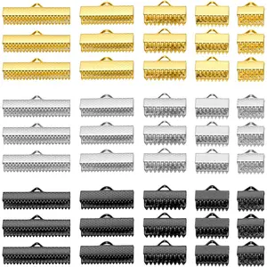 150 Pcs Iron Ribbon Clamp Ends Cord Pinch Crimp Fastener Clasps for Necklace Bracelet Jewelry Making, 5 Sizes 3 Colors