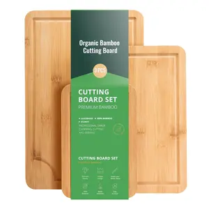 Cutting Board, 3 Pieces, Premium Versatile Bamboo Cutting Board with Food-Grade Oil and Juice Groove,Sturdy & Durable Chopping Board with Built-in Handle, Fit for Display, Chopping & Serving