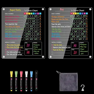 2 Pack Acrylic Magnetic Chore Chart for Kids, Daily/Weekly Responsibility Reward Board, Clear Chores Chart for Refrigerator with 6 Markers, Dry Erase Board for Multiple Kids Teens Adult