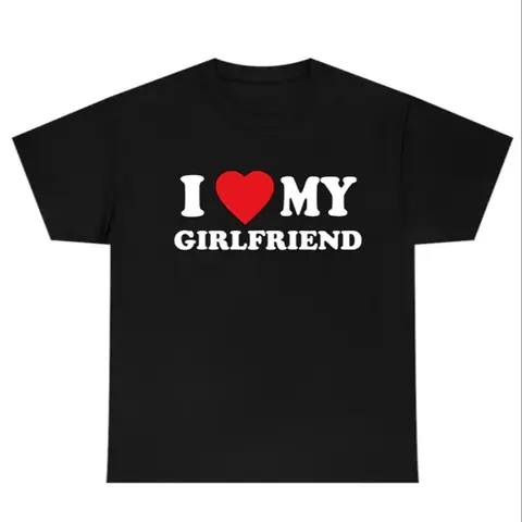 Men's "I Love My Girlfriend" Print Round Neck Tee, Regular Fit Fashion Stylish Casual Short Sleeve Graphic Tee for Daily Wear, Casual Soft Comfy Top for Summer, Letters Print Tee