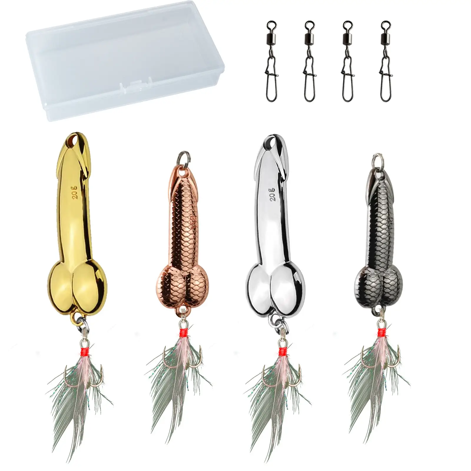 2pcs Fishing Bait Gag Gifts for Fishing Lovers Surface Fishing Lures Fishing Spoon with Feather Trident Hooks Suitable for Freshwater and Saltwater