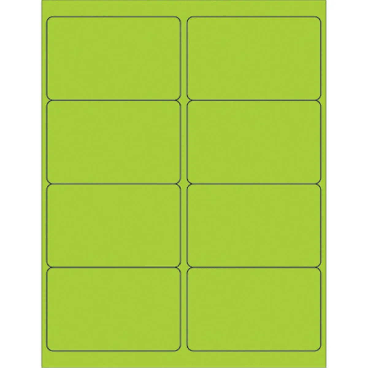 Box Partners LL179GN Fluorescent Green Rectangle Laser Labels - 4" w x 2 1/2" h, for Laser Printers, Create Labels on Glass, Pack of 800