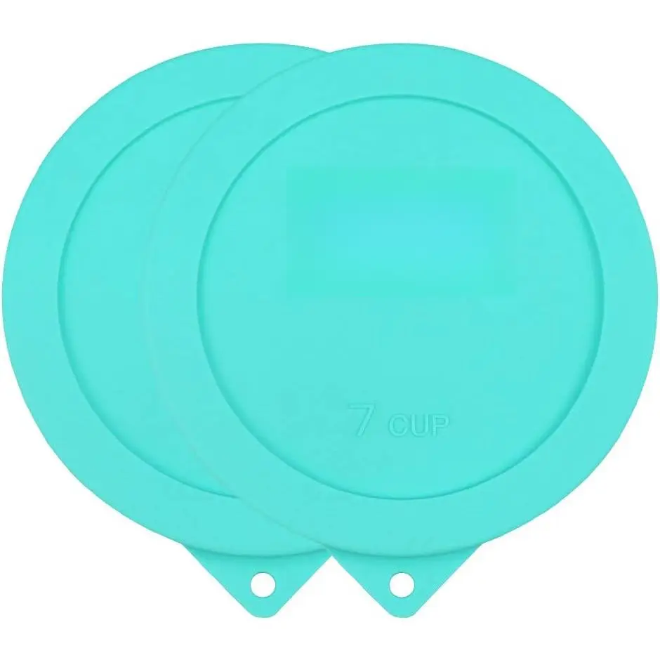 Airtight Leak-Proof Round Silicone Storage Cover Lids - Fits Anchor Hocking, Pyrex 7402-PC 6/7 Cup Glass Bowls, 2-Pack Mint Kitchenware (Container Not Included)